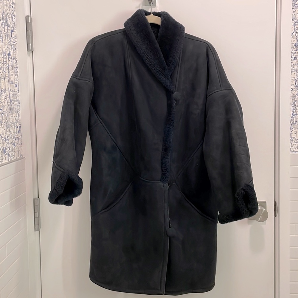 Navy blue Steve by Searle shearling coat… warm and luxurious!